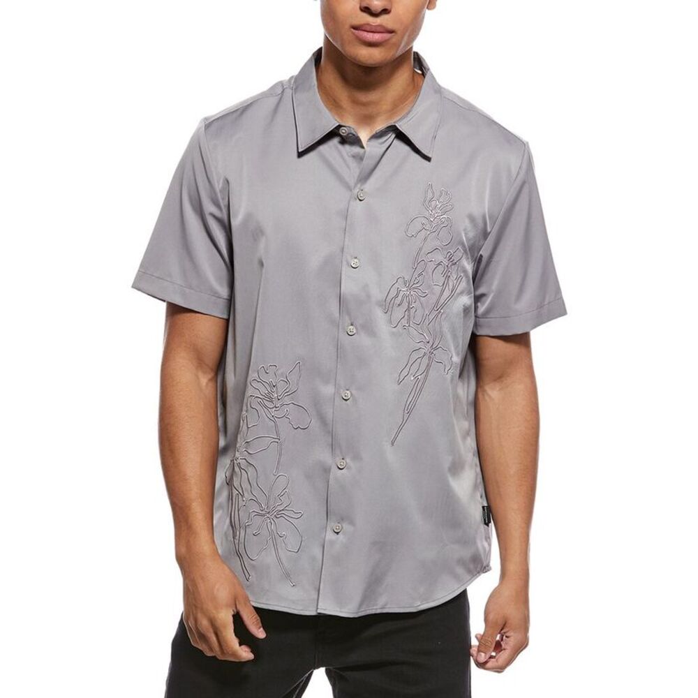 Scotch & Soda Mens  Embroidered Shirt, Grey